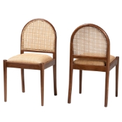 bali & pari Maryland Modern Bohemian Natural Rattan and Acacia Wood 2-Piece Dining Chair Set Baxton Studio restaurant furniture, hotel furniture, commercial furniture, wholesale dining room furniture, wholesale dining chairs, classic dining chairs